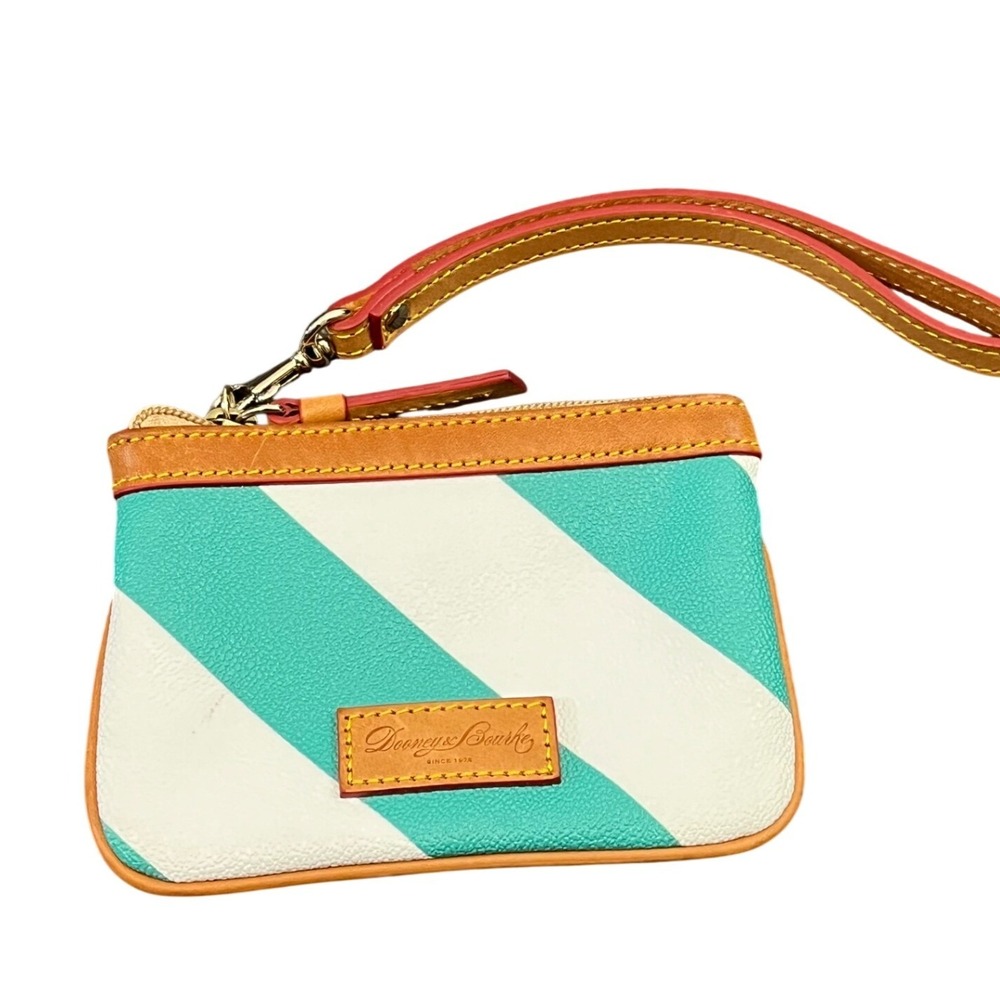Dooney & Bourke Wristlet Womens OS Teal White Striped Leather Trim Pouch